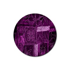 Purple Background Patchwork Flowers Rubber Round Coaster (4 Pack)  by BangZart