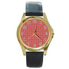Floral Seamless Pattern Vector Round Gold Metal Watch by BangZart