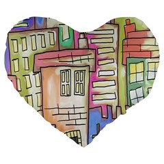 A Village Drawn In A Doodle Style Large 19  Premium Flano Heart Shape Cushions by BangZart