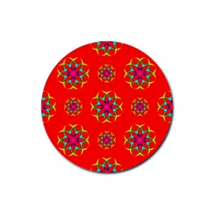 Rainbow Colors Geometric Circles Seamless Pattern On Red Background Rubber Round Coaster (4 Pack)  by BangZart