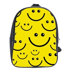 Digitally Created Yellow Happy Smile  Face Wallpaper School Bags(large)  by BangZart