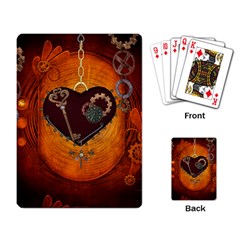 Steampunk, Heart With Gears, Dragonfly And Clocks Playing Card by FantasyWorld7