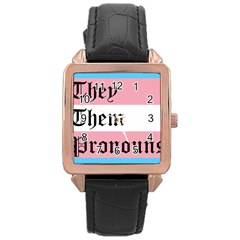 They/them Pronouns Rose Gold Leather Watch  by TransPrints