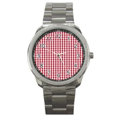 Usa Flag Red Blood Large Gingham Check Sport Metal Watch by PodArtist