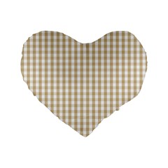 Christmas Gold Large Gingham Check Plaid Pattern Standard 16  Premium Heart Shape Cushions by PodArtist
