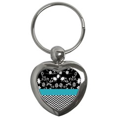 Flowers Turquoise Pattern Floral Key Chains (heart)  by BangZart