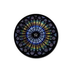 Stained Glass Rose Window In France s Strasbourg Cathedral Rubber Coaster (round)  by BangZart