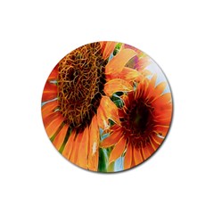 Sunflower Art  Artistic Effect Background Rubber Round Coaster (4 Pack)  by BangZart