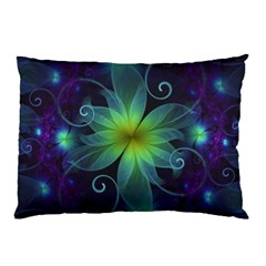 Blue And Green Fractal Flower Of A Stargazer Lily Pillow Case by jayaprime