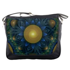 Beautiful Orange & Blue Fractal Sunflower Of Egypt Messenger Bags by jayaprime