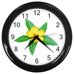 Yellow Flower With Leaves Photo Wall Clocks (black) by dflcprints