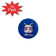 Cat I Love Usa 1  Mini Button Magnet (10 Pack)