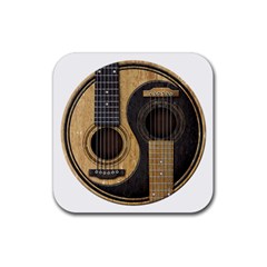 Old And Worn Acoustic Guitars Yin Yang Rubber Square Coaster (4 Pack)  by JeffBartels