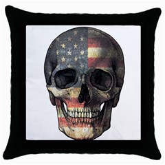 American Flag Skull Throw Pillow Case (black) by Valentinaart