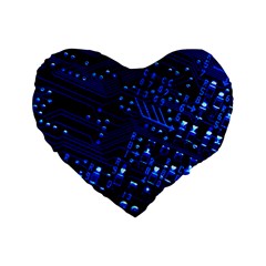 Blue Circuit Technology Image Standard 16  Premium Heart Shape Cushions by BangZart