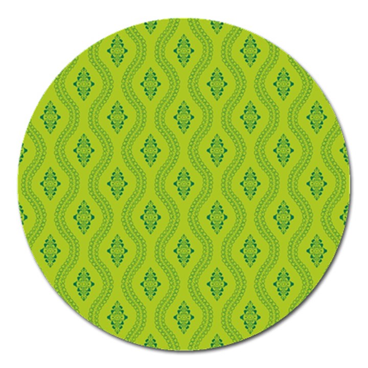 Decorative green pattern background  Magnet 5  (Round)