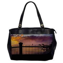 Small Bird Over Fence Backlight Sunset Scene Office Handbags by dflcprints