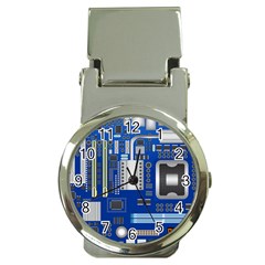 Classic Blue Computer Mainboard Money Clip Watches by BangZart