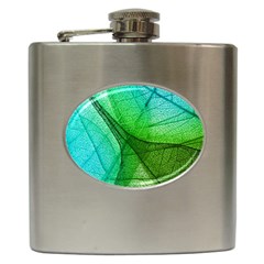 Sunlight Filtering Through Transparent Leaves Green Blue Hip Flask (6 Oz) by BangZart