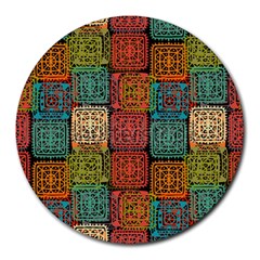 Stract Decorative Ethnic Seamless Pattern Aztec Ornament Tribal Art Lace Folk Geometric Background C Round Mousepads by BangZart