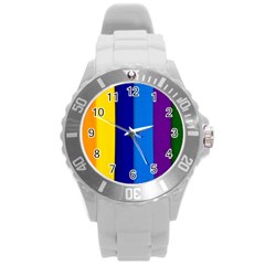 Paper Rainbow Colorful Colors Round Plastic Sport Watch (l) by paulaoliveiradesign