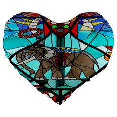 Elephant Stained Glass Large 19  Premium Flano Heart Shape Cushions by BangZart