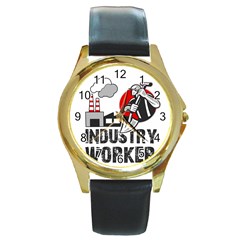 Industry Worker  Round Gold Metal Watch by Valentinaart