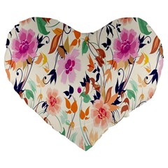 Vector Floral Art Large 19  Premium Flano Heart Shape Cushions by BangZart
