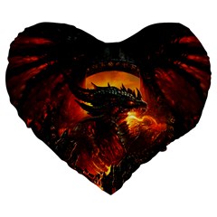 Dragon Legend Art Fire Digital Fantasy Large 19  Premium Heart Shape Cushions by BangZart