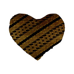 Traditional Art Indonesian Batik Standard 16  Premium Flano Heart Shape Cushions by BangZart