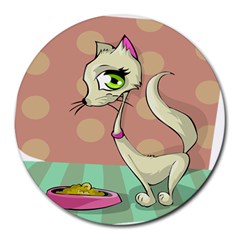 Cat Food Eating Breakfast Gourmet Round Mousepads by Nexatart