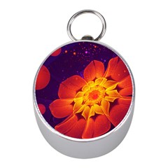 Royal Blue, Red, And Yellow Fractal Gerbera Daisy Mini Silver Compasses by jayaprime