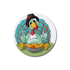 Pie Turkey Eating Fork Knife Hat Rubber Coaster (round)  by Nexatart