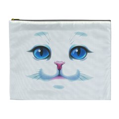 Cute White Cat Blue Eyes Face Cosmetic Bag (xl) by BangZart