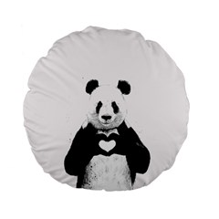 Panda Love Heart Standard 15  Premium Flano Round Cushions by BangZart