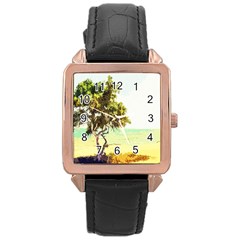 Landscape Rose Gold Leather Watch  by Valentinaart