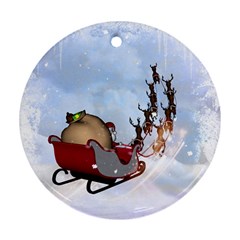Christmas, Santa Claus With Reindeer Round Ornament (two Sides) by FantasyWorld7