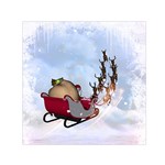 Christmas, Santa Claus With Reindeer Small Satin Scarf (Square)  Front