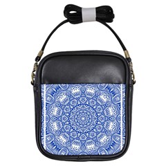 Blue Mandala Art Pattern Girls Sling Bags by paulaoliveiradesign