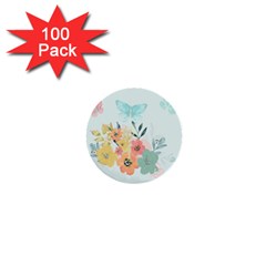 Watercolor Floral Blue Cute Butterfly Illustration 1  Mini Buttons (100 Pack)  by paulaoliveiradesign