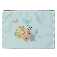 Watercolor Floral Blue Cute Butterfly Illustration Cosmetic Bag (xxl)  by paulaoliveiradesign
