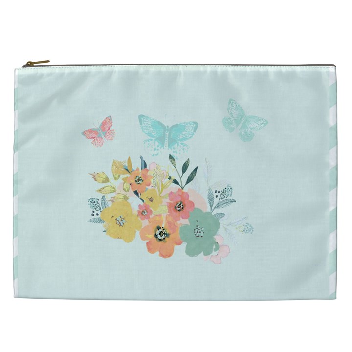 Watercolor Floral Blue Cute Butterfly Illustration Cosmetic Bag (XXL) 