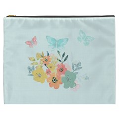 Watercolor Floral Blue Cute Butterfly Illustration Cosmetic Bag (xxxl)  by paulaoliveiradesign