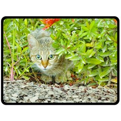 Hidden Domestic Cat With Alert Expression Fleece Blanket (large)  by dflcprints