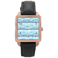 Watercolor Blue Abstract Summer Pattern Rose Gold Leather Watch  by TastefulDesigns