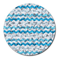 Baby Blue Chevron Grunge Round Mousepads by designworld65