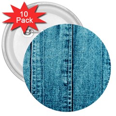 Denim Jeans Fabric Texture 3  Buttons (10 Pack)  by paulaoliveiradesign
