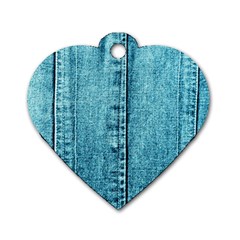 Denim Jeans Fabric Texture Dog Tag Heart (one Side) by paulaoliveiradesign