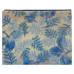 Fabric Embroidery Blue Texture Cosmetic Bag (xxxl)  by paulaoliveiradesign