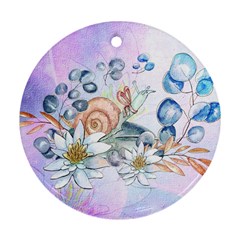 Snail And Waterlily, Watercolor Ornament (round) by FantasyWorld7
